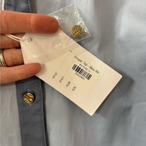 NWT Emily McCarthy Blue Button-Up Blouse with Puff Sleeves - Picture 4 of 5